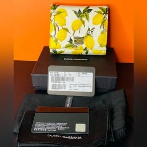 Dolce & Gabbana Dauphine Leather Wallet with Iconic Yellow Lemon Print AUTHENTIC